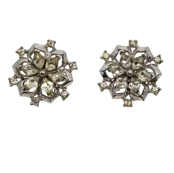 CROWN TRIFARI ALFRED PHILIPPE DESIGN 1952 SILVERTONE TWINKLE CLIP ON EARRINGS - Picture 2 of 5
